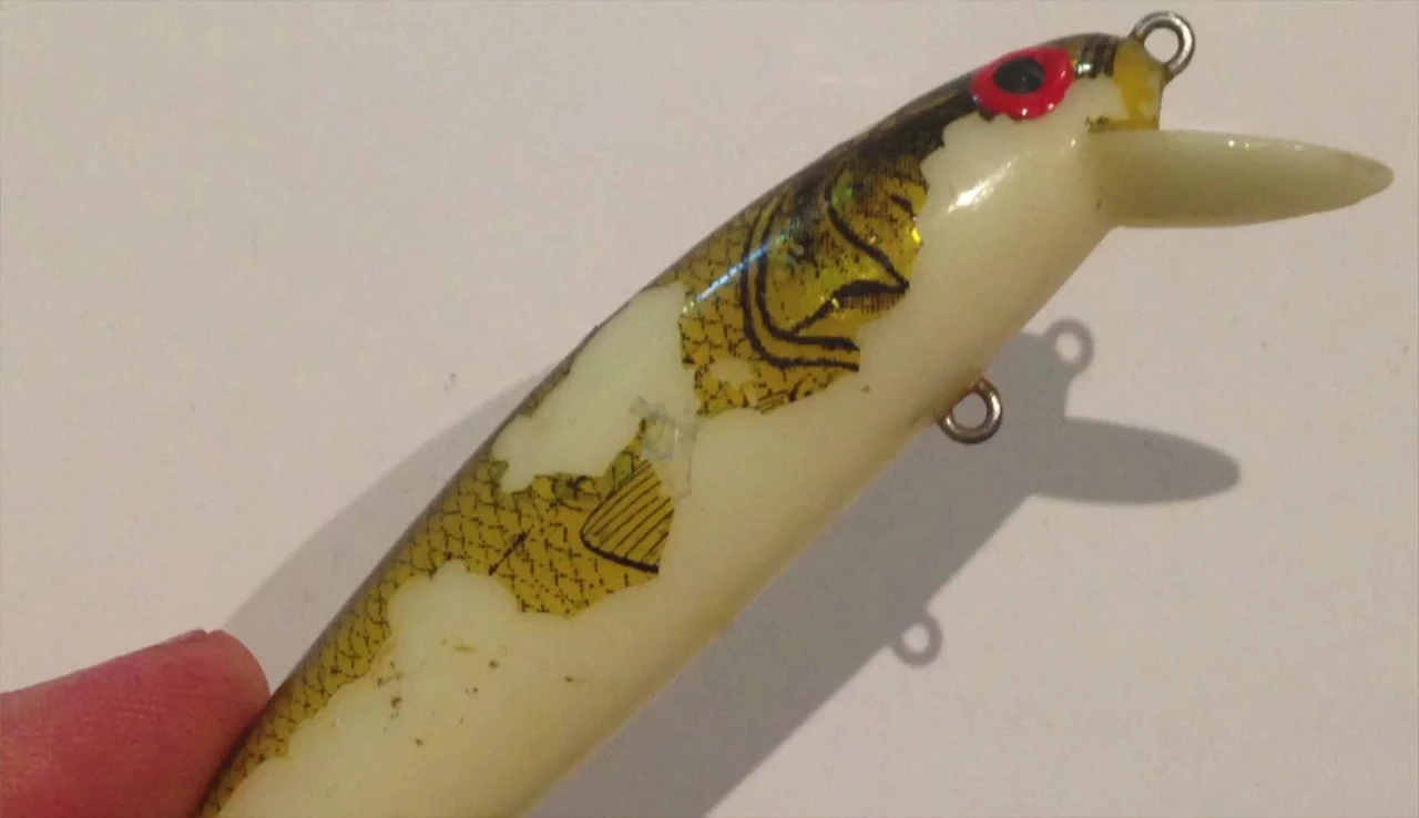 Close up of well-used lure