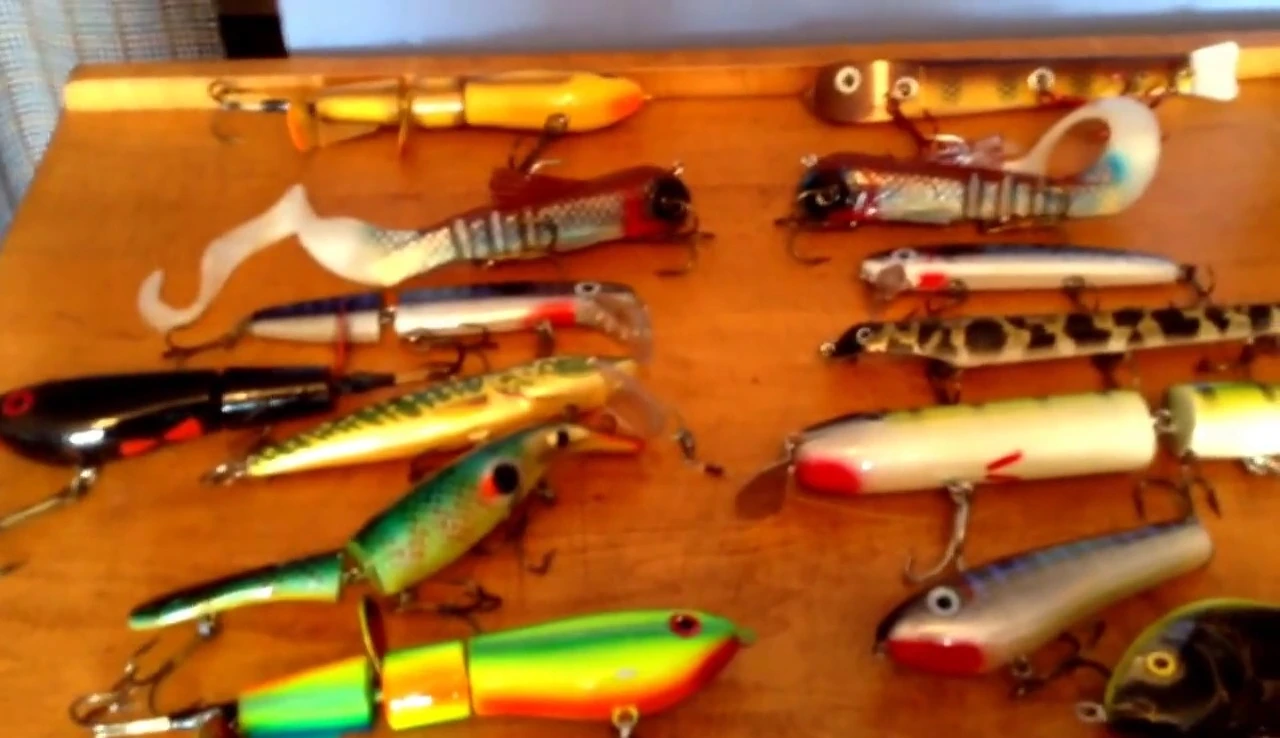 Overall shot of various lures shown in the video