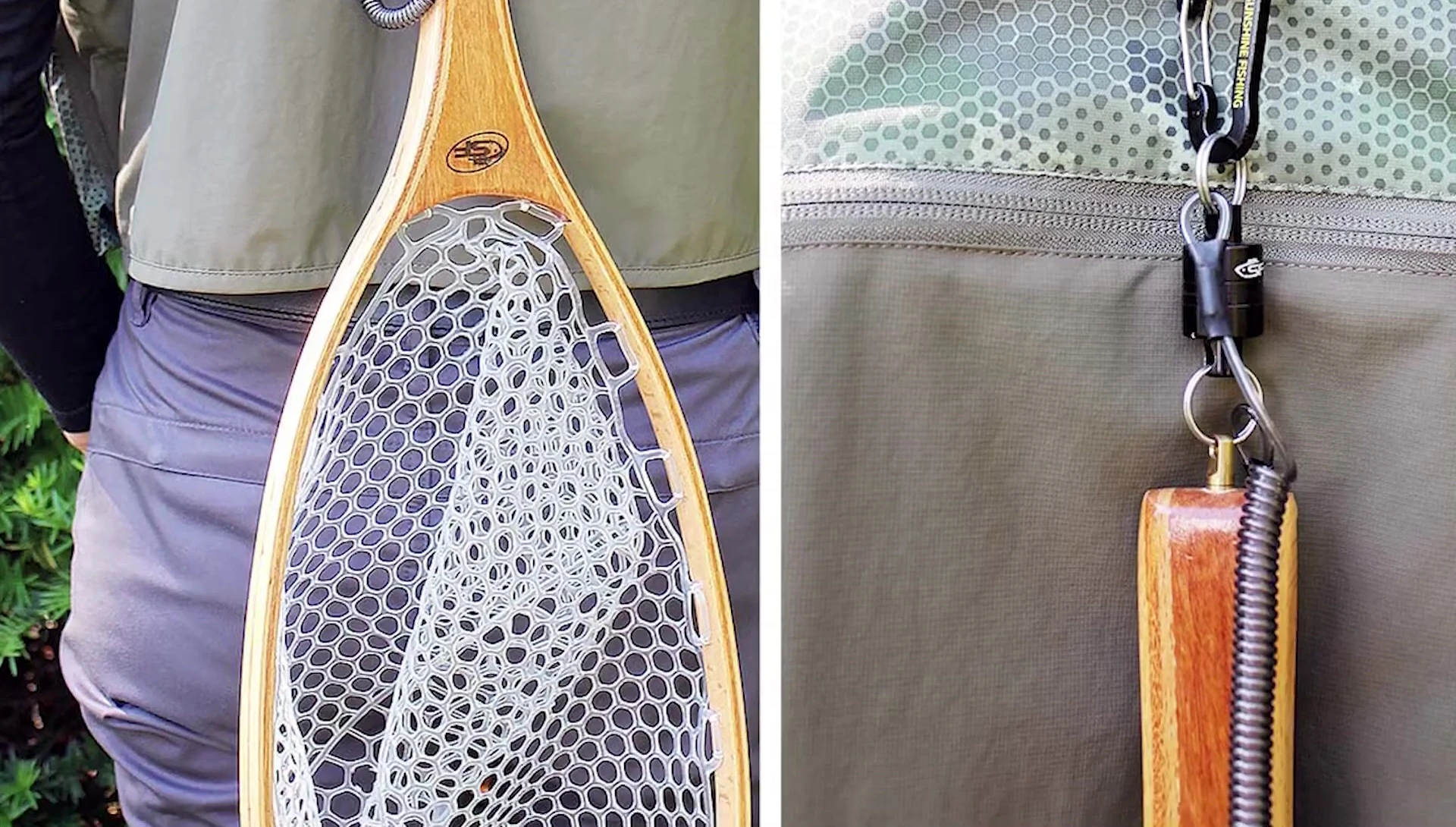 Detailed view of the net's frame and handle, highlighting its construction.
