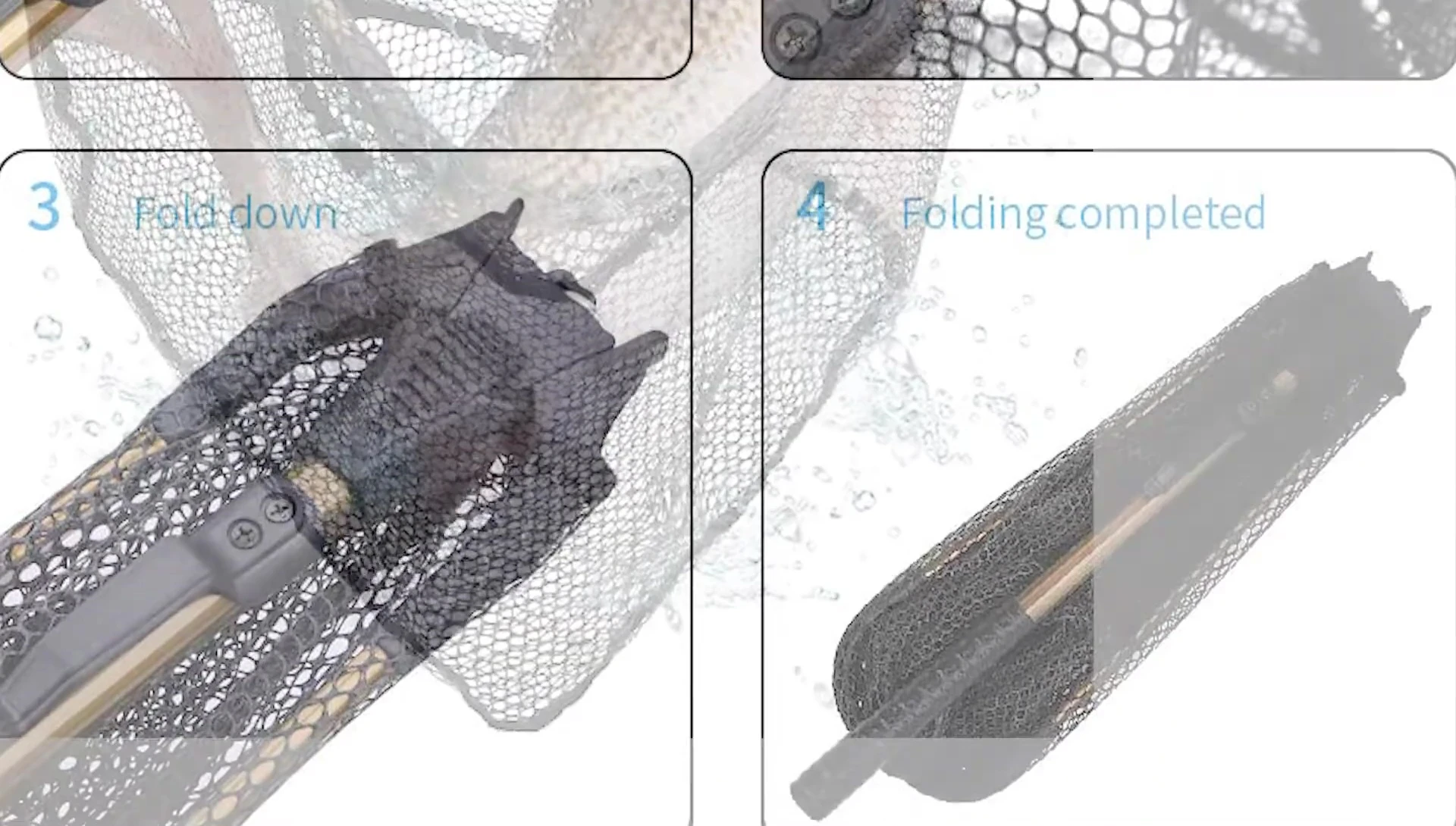 Close-up of Evelyn net's handle and mesh material.