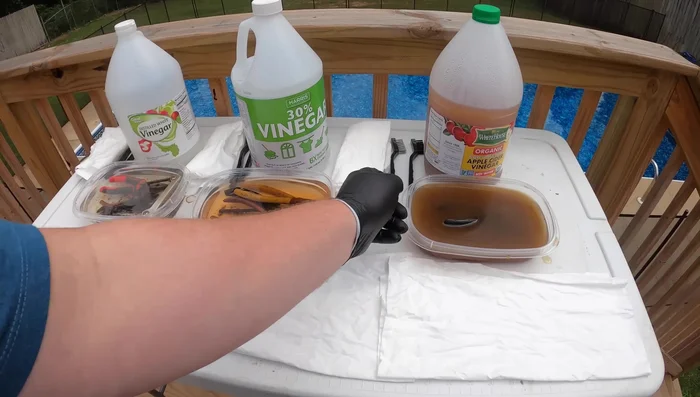 After soaking, use a rag to wipe off loose rust.