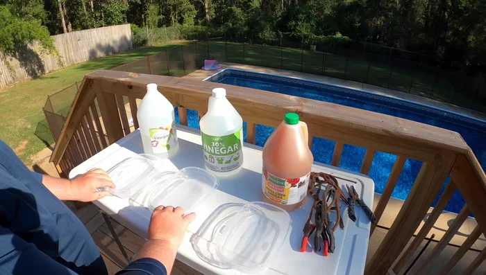 Let the tools soak in vinegar for 24 hours (21 hours in this video due to weather).