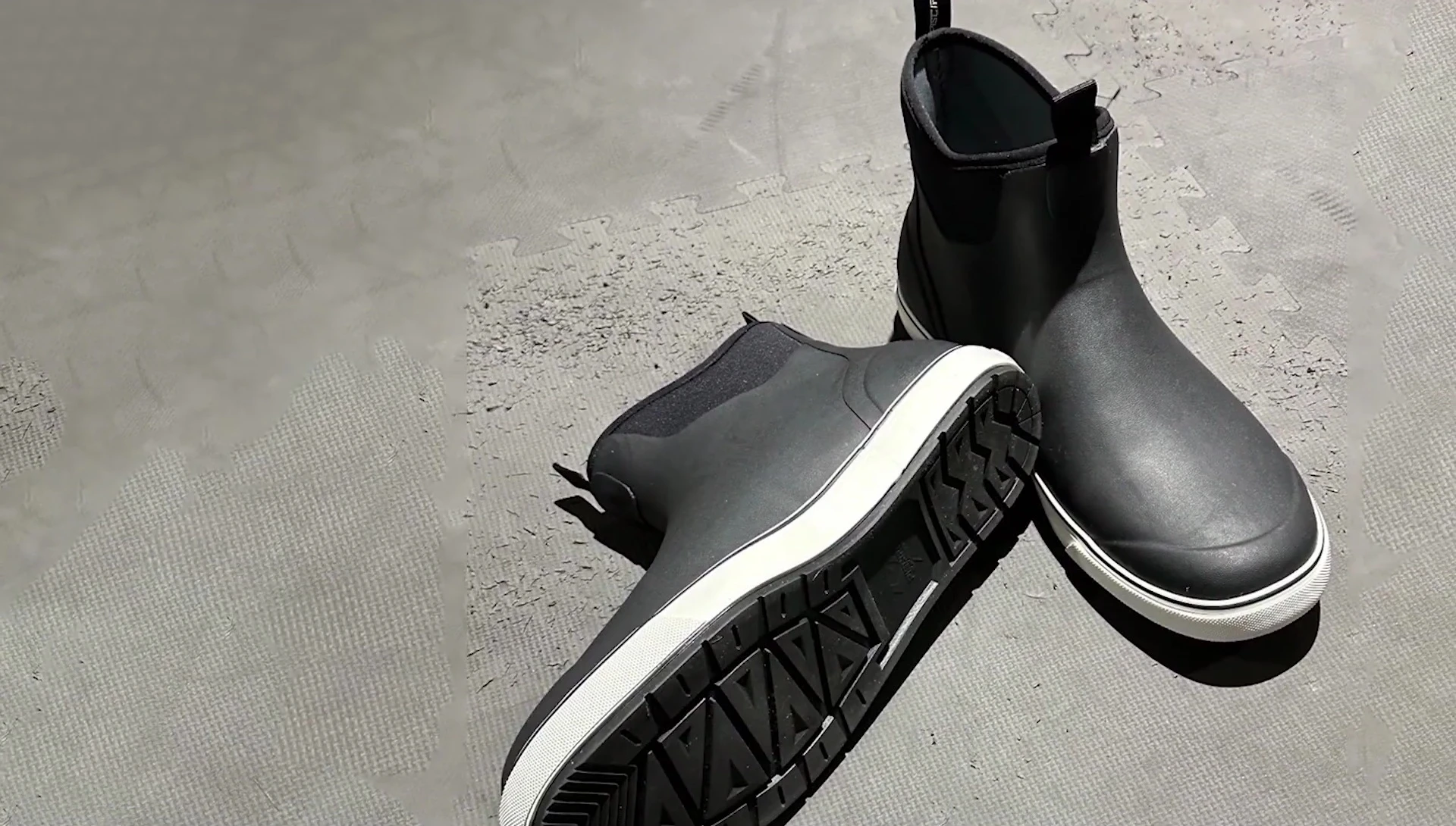 Focus on the boot's sole for traction