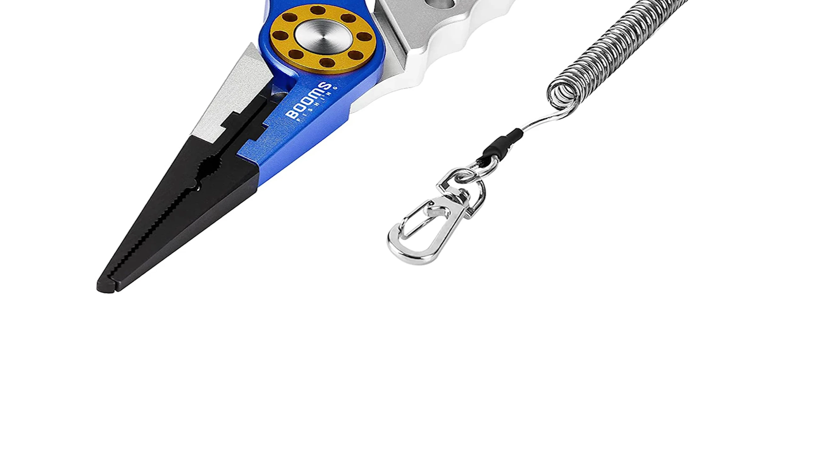 Boom's fishing pliers shown with sheath and lanyard
