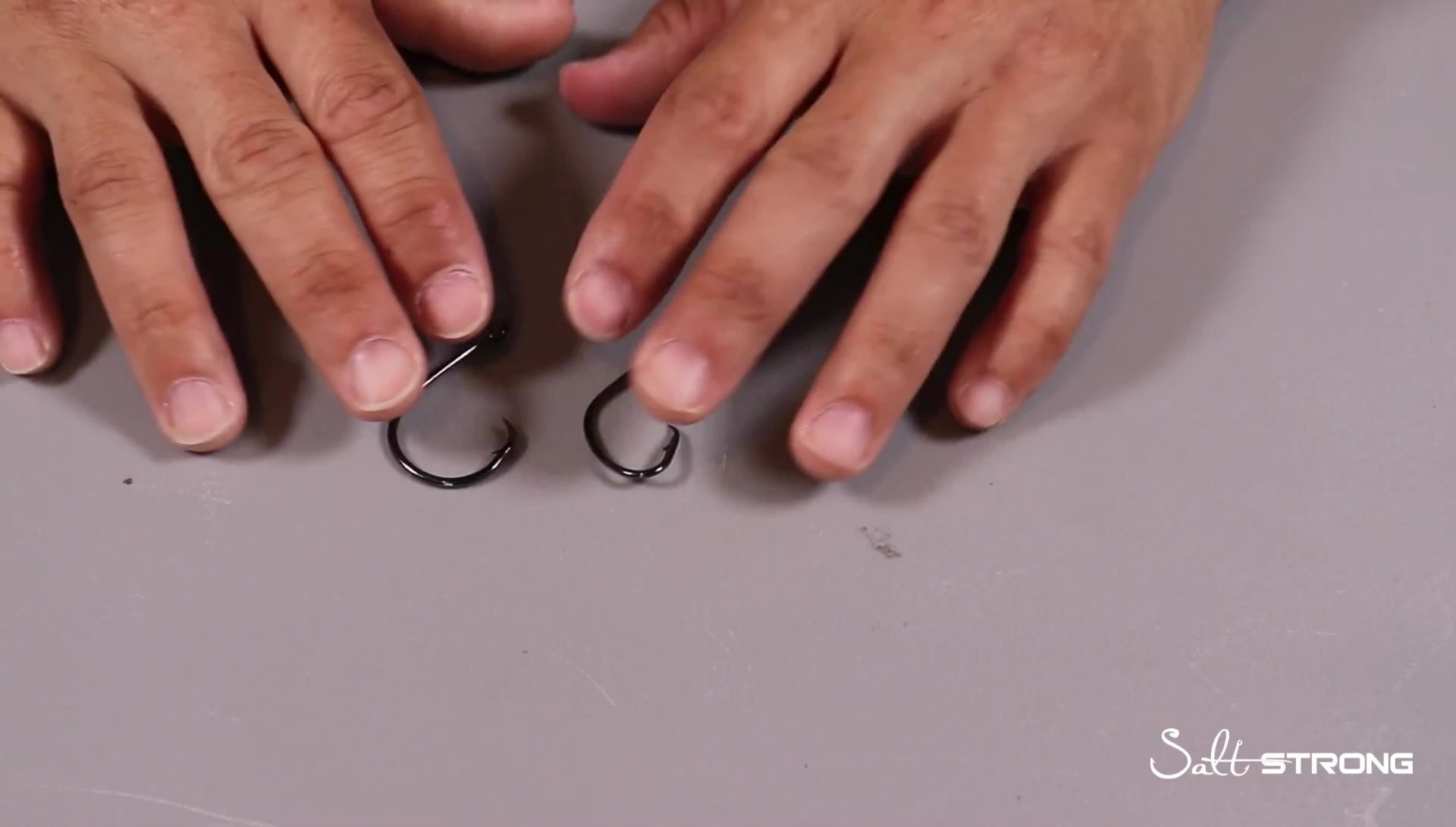 Close-up of J-hook and circle hook