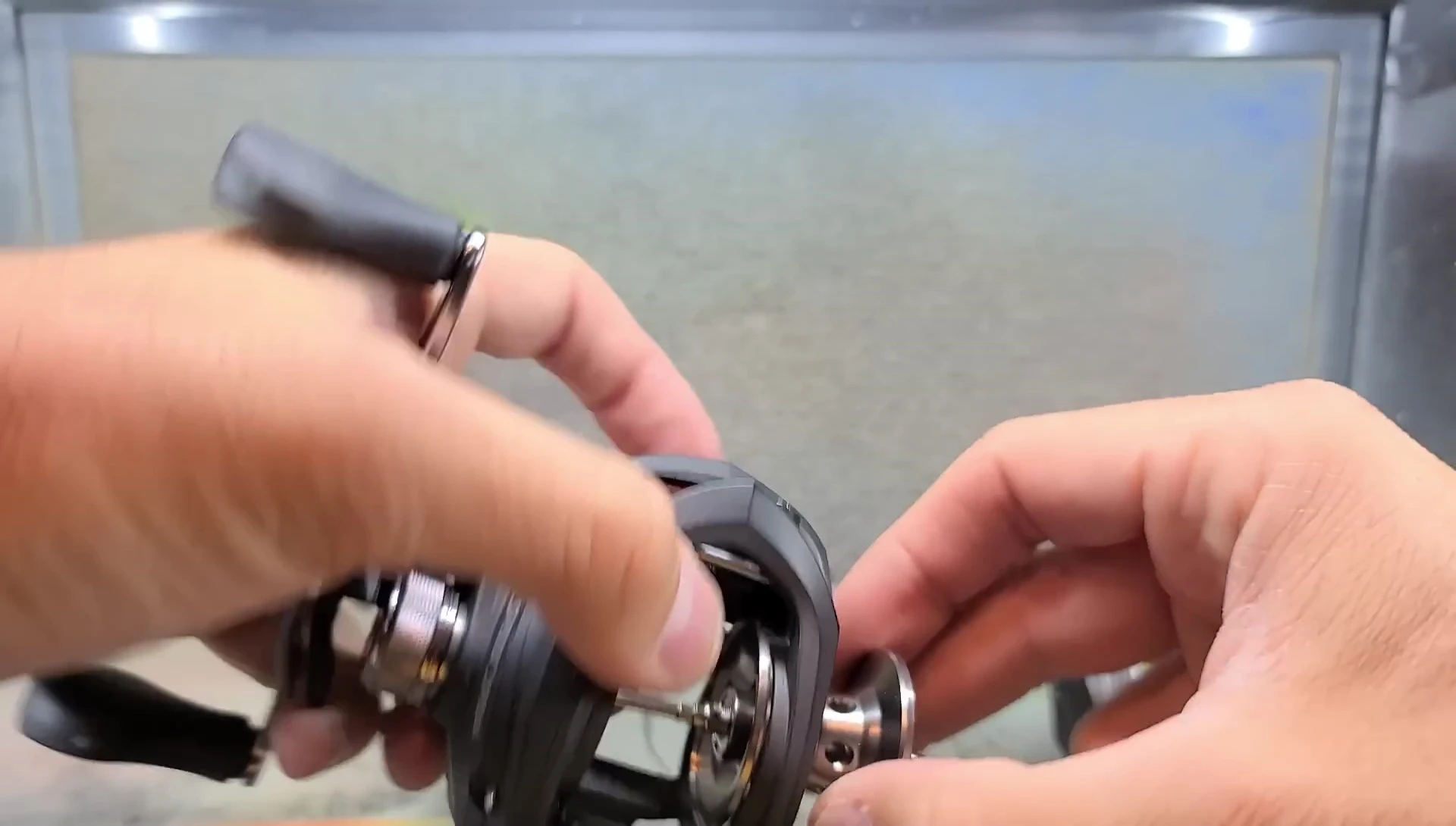 Disassembled view of the new reel highlighting the pinion gear