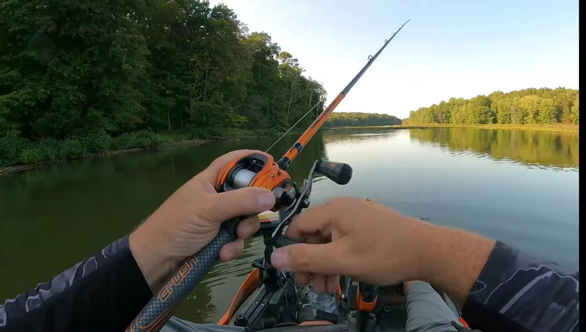 Close-up of the reel during casting