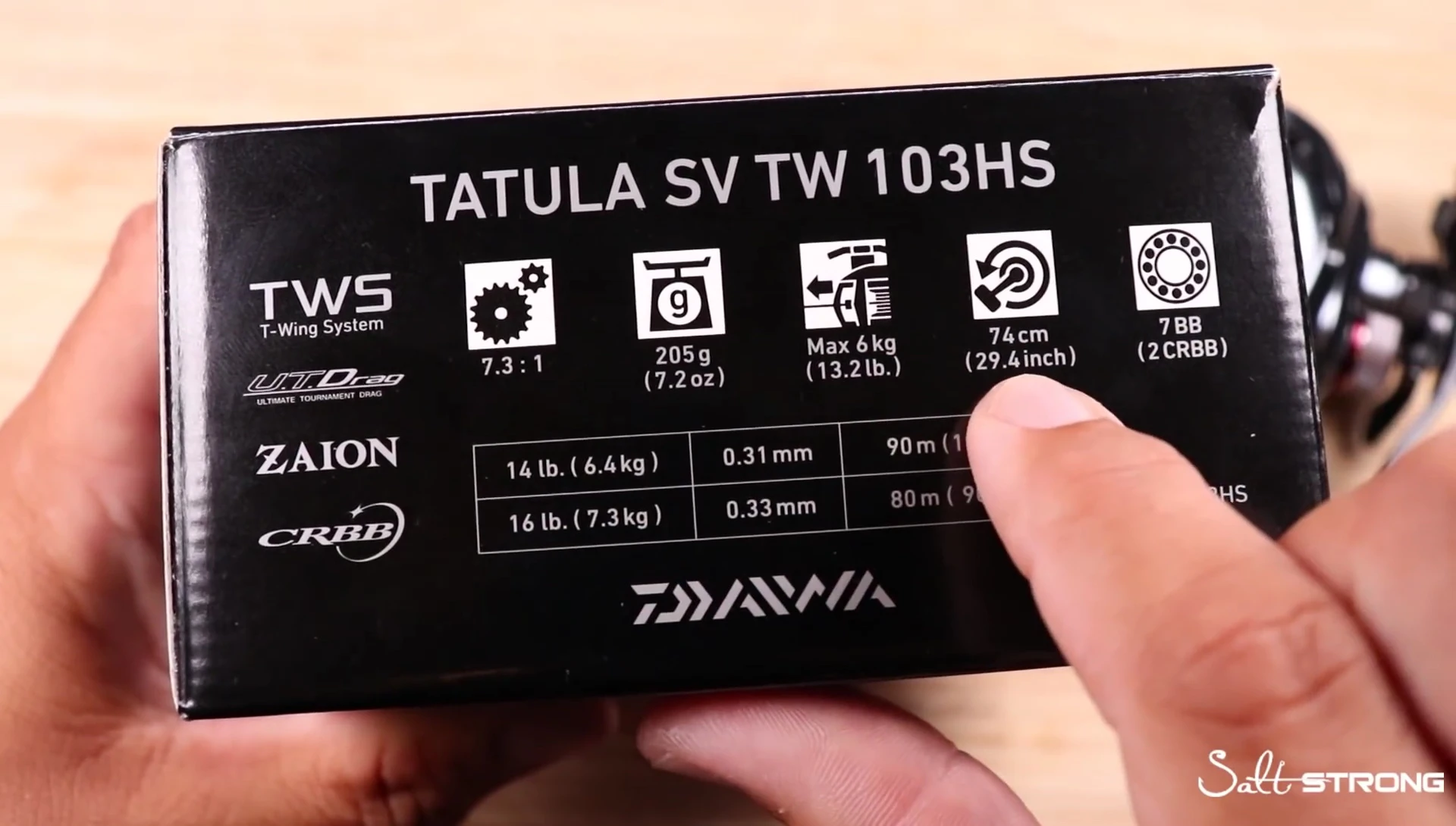 Highlighting the reel's impressive line retrieve rate of 29.5 inches per turn.