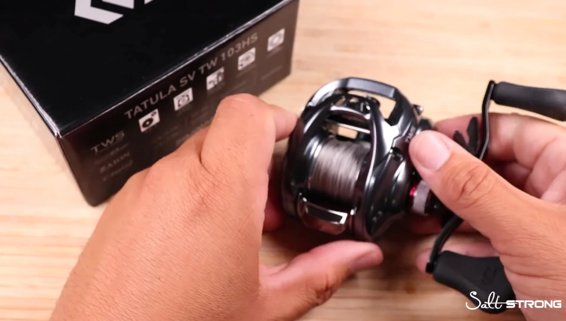Close-up of the Daiwa Tatula SV TWS reel showcasing its specifications.