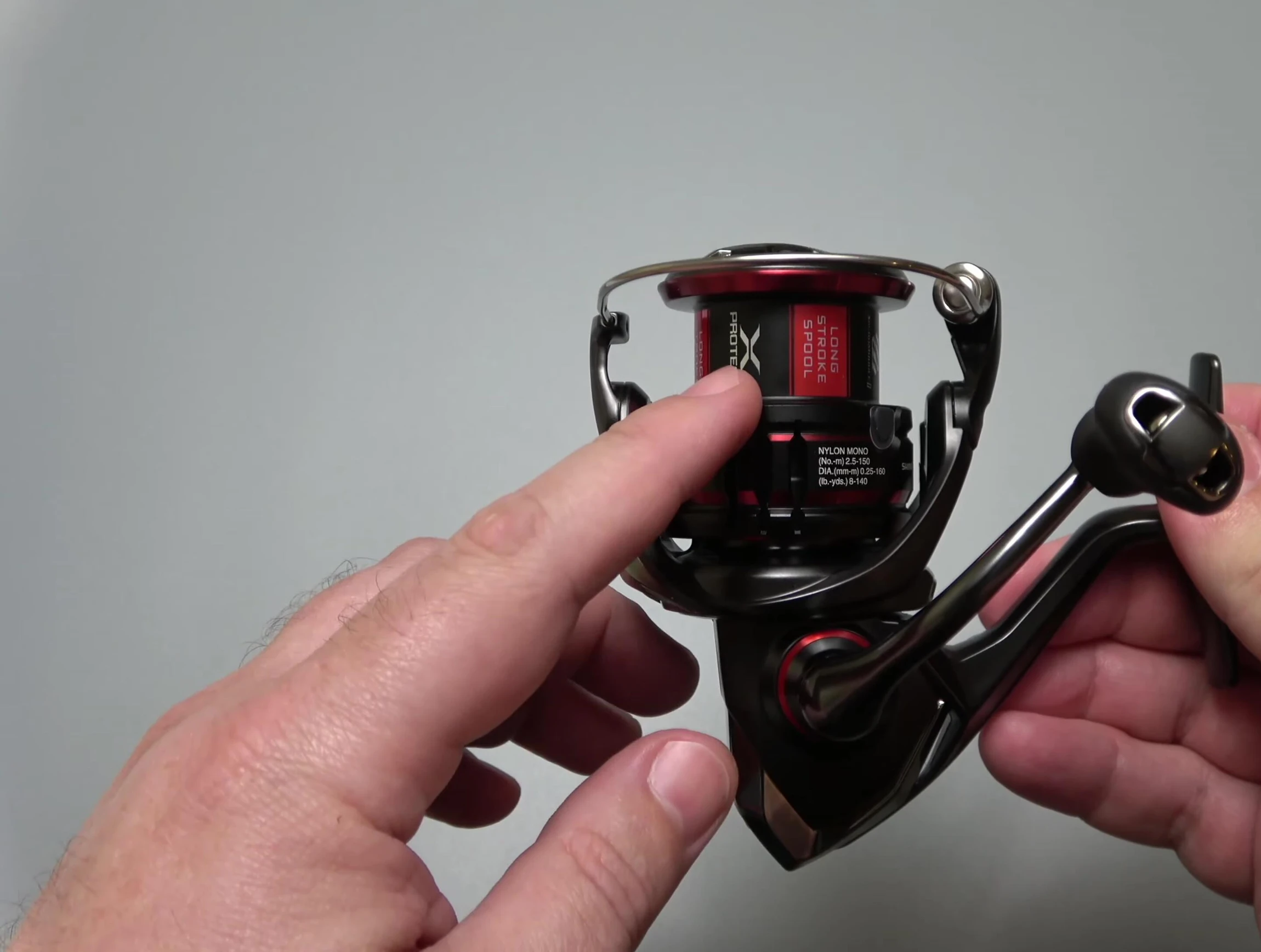 Close-up of the reel's spool to show its long-stroke design