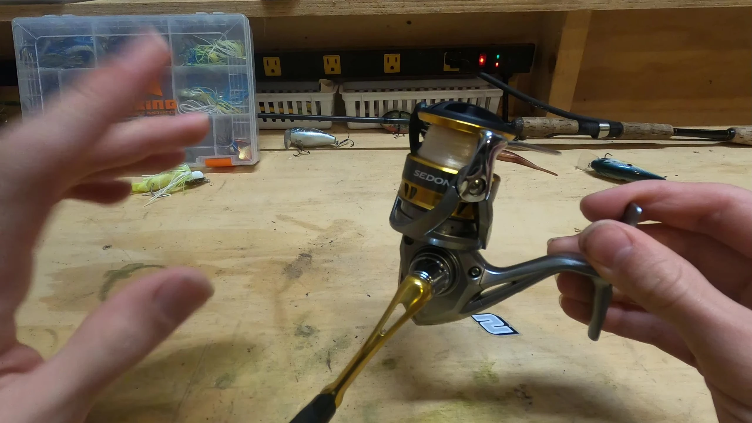 A shot showing the reel's smooth operation, possibly during casting