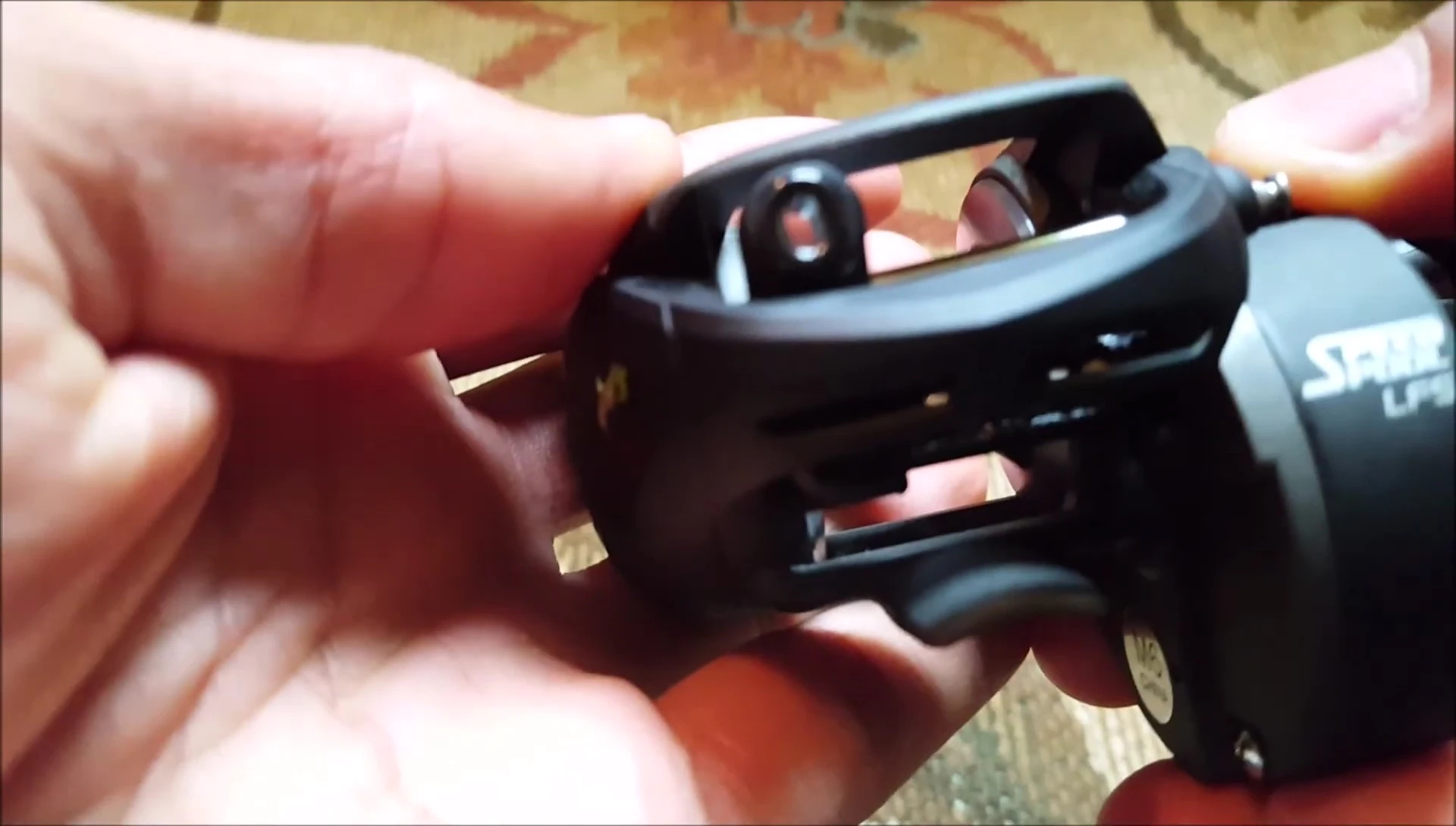 Close-up of the uniquely shaped line guide.