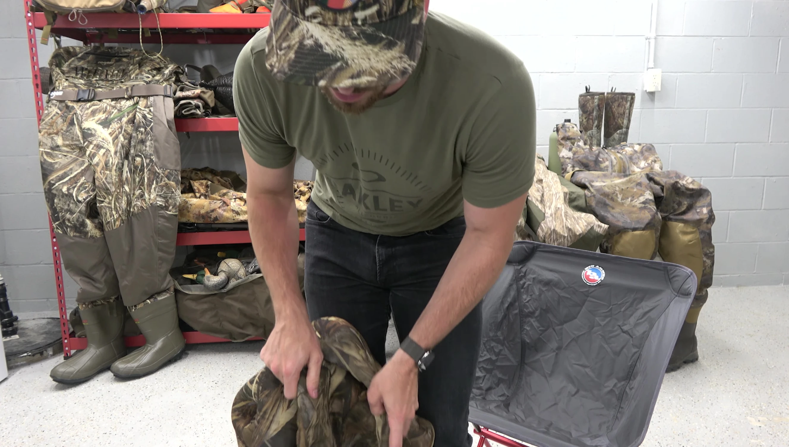 Detail showing Cabela's wader's knee pads