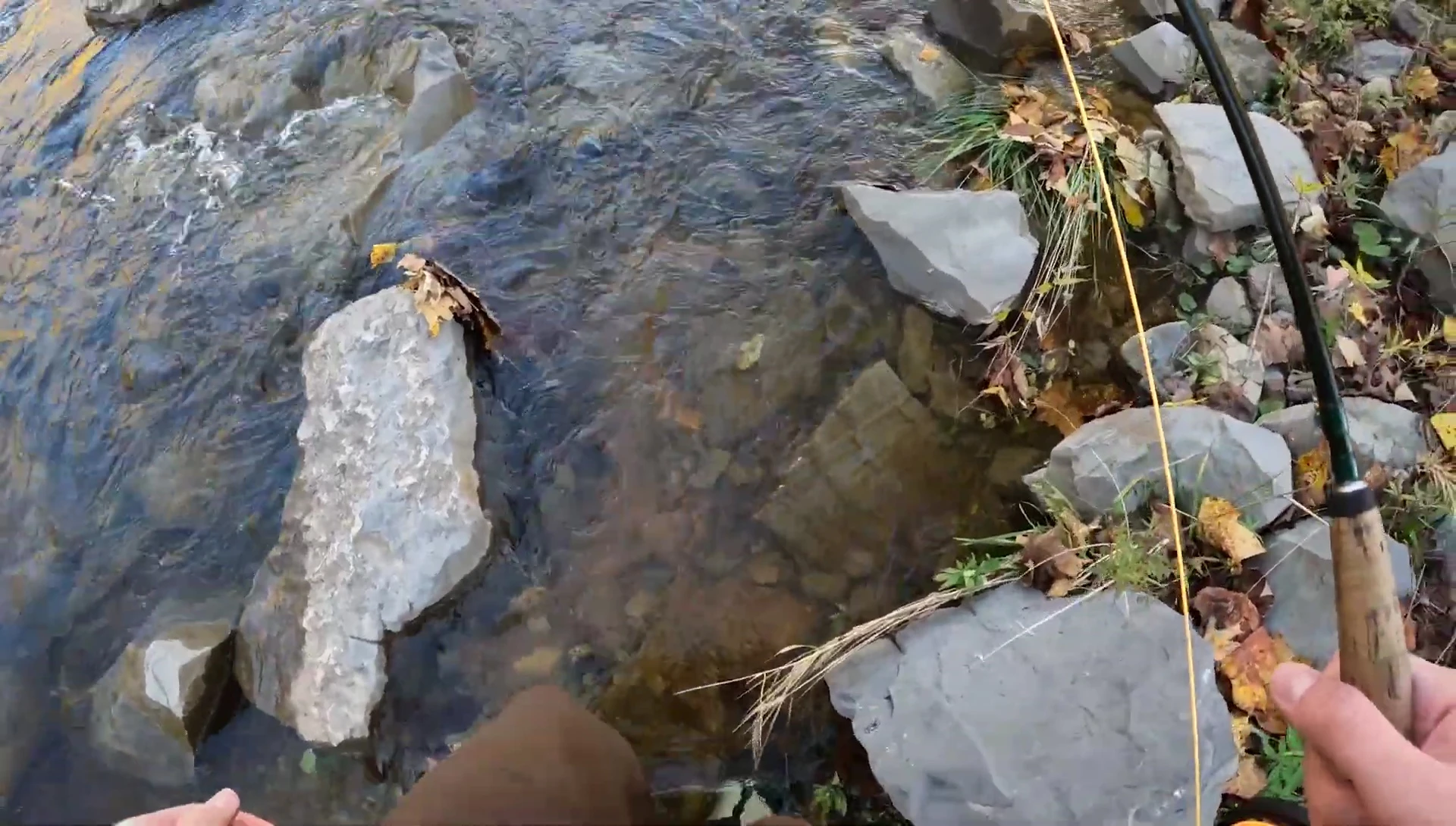 The reviewer showcasing the waders' waterproof capabilities in the river.