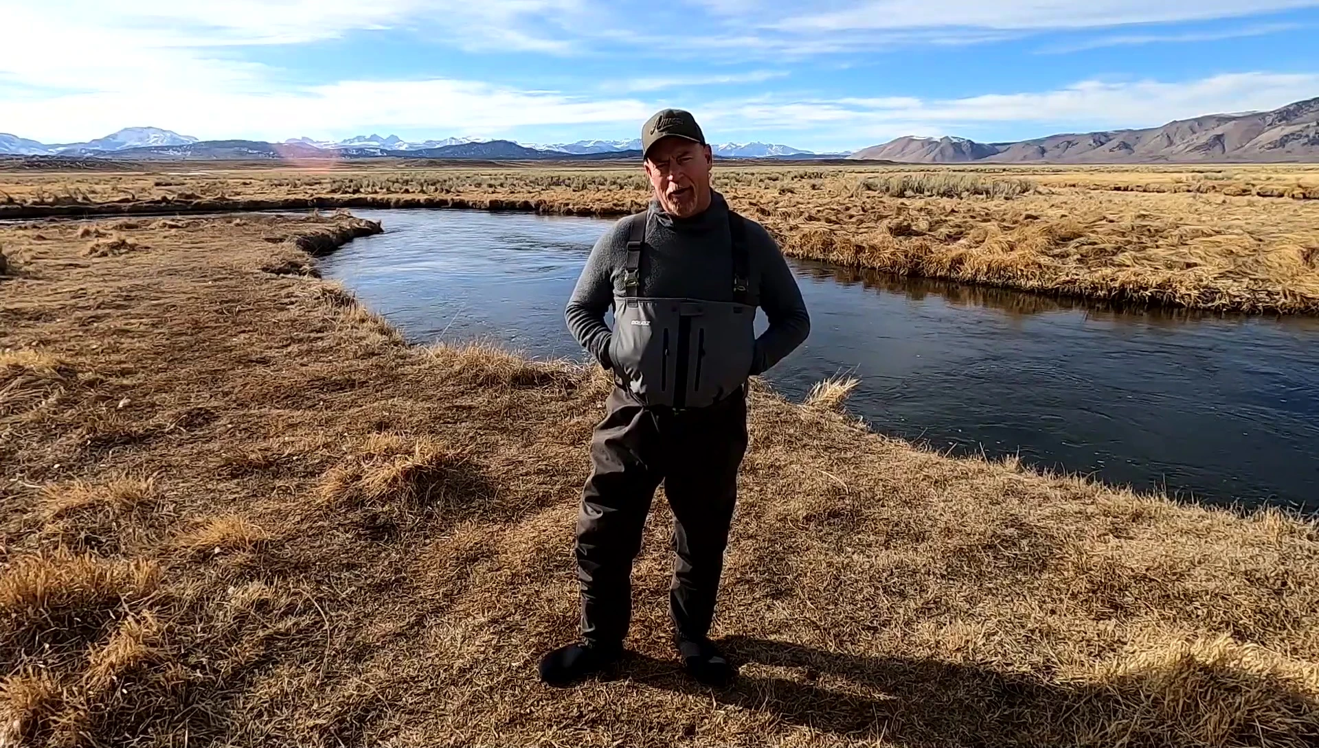 The reviewer discussing his experience with the waders.