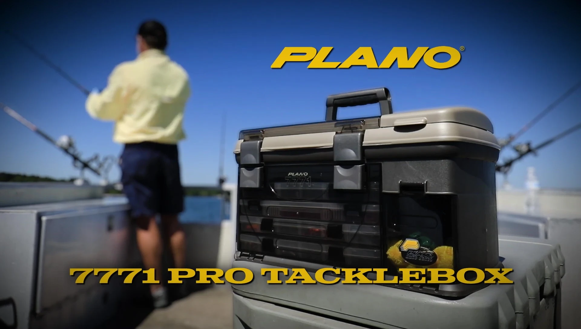 The Plano 7771 tackle box, emphasizing its brand and durability.
