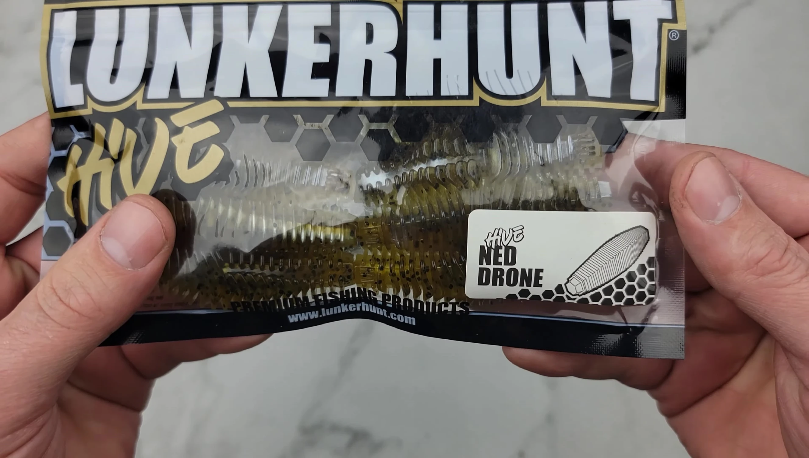 Close-up of the new Lunkerhunt Ned Drone soft plastic bait.