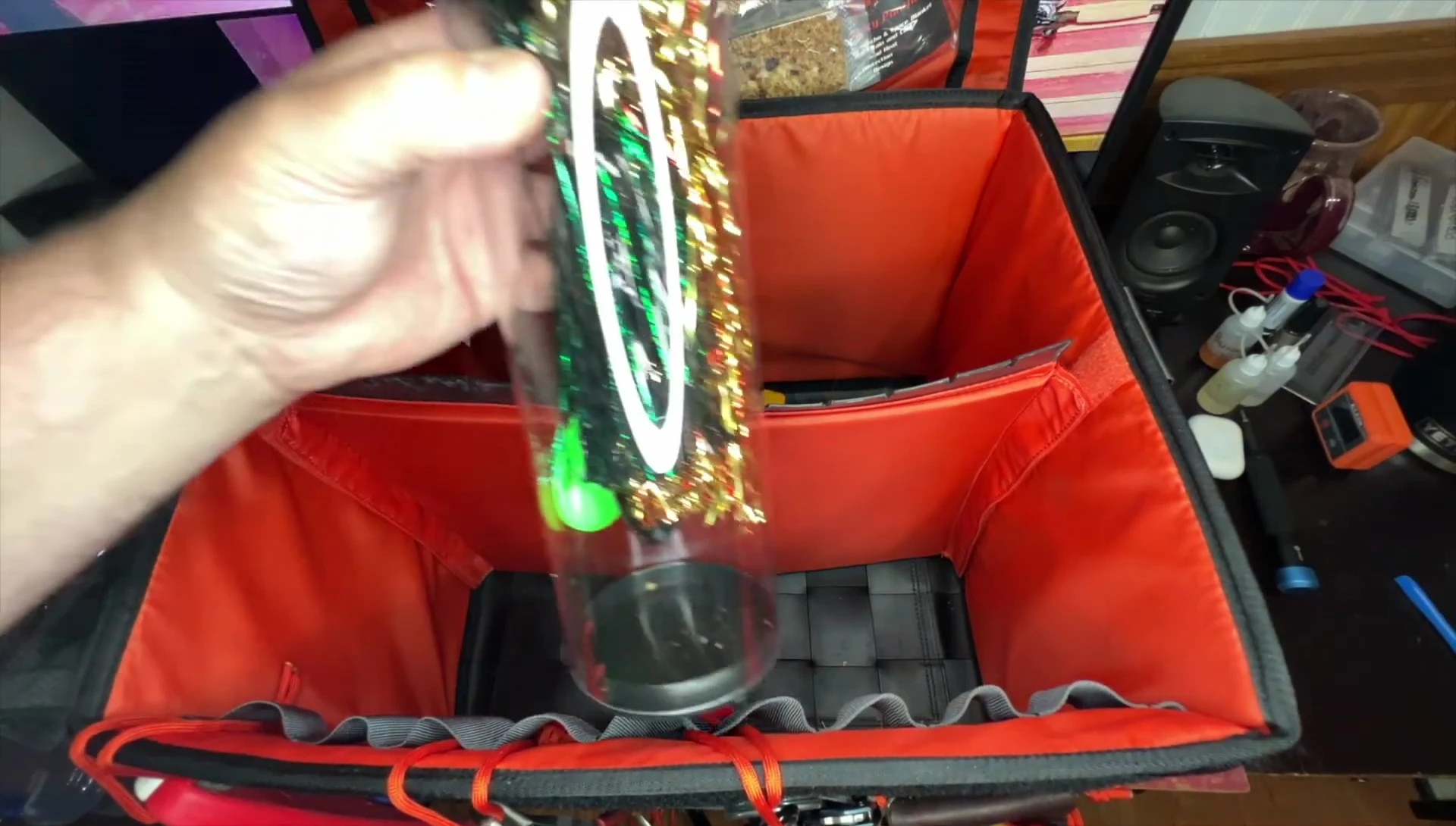Close-up of the lure drying tubes.