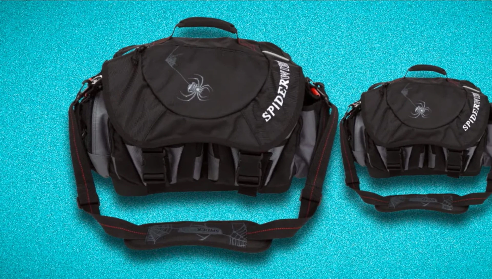 A shot showcasing the various compartments and pockets of the SpiderWire Wolf Tackle Bag.