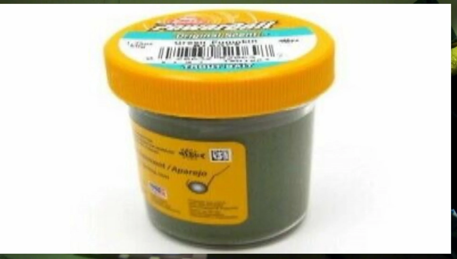 Close-up of the Berkley PowerBait Green Pumpkin Dough