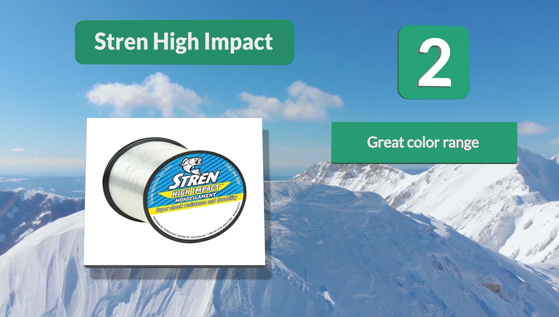 Close up of Strength High Impact fishing line showcasing its color options