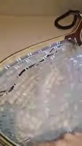 Close-up of the fly fishing net, highlighting the rubberized mesh