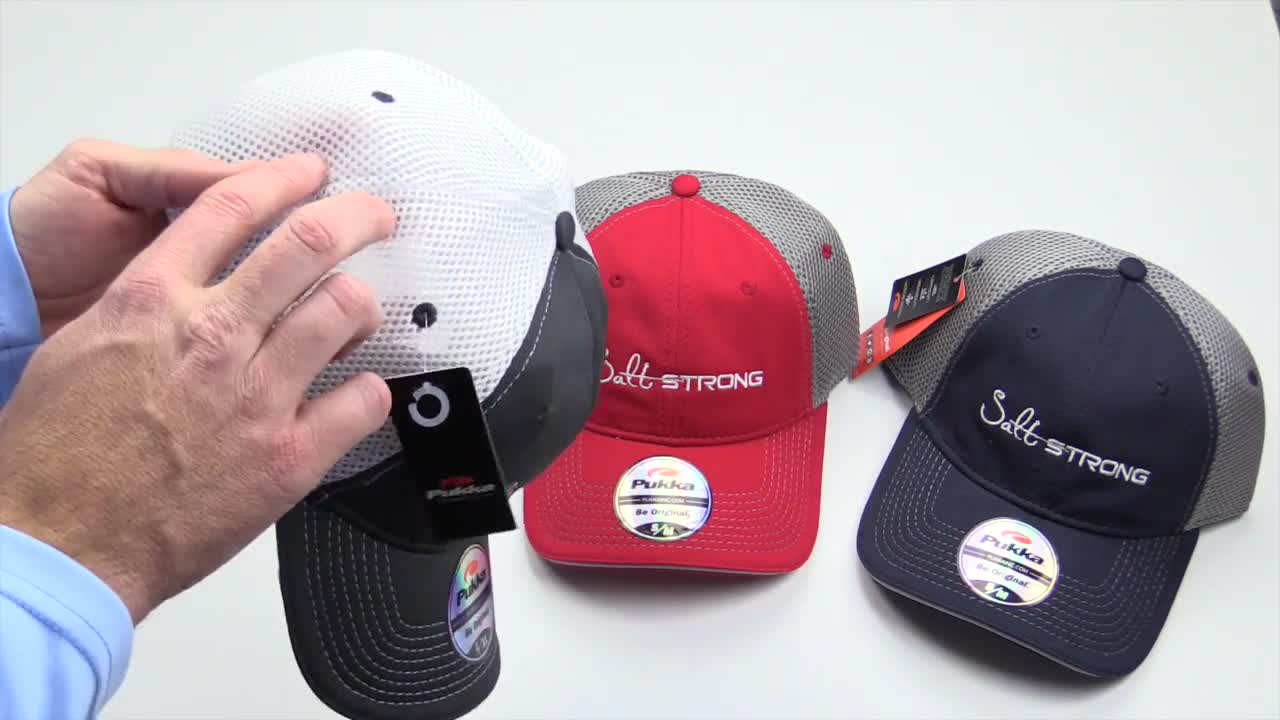 Detailed view of the breathable mesh material on the back of the hat.