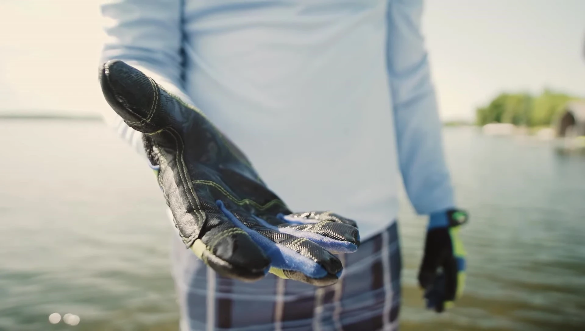Close-up highlighting the glove's features, like the Velcro closure.