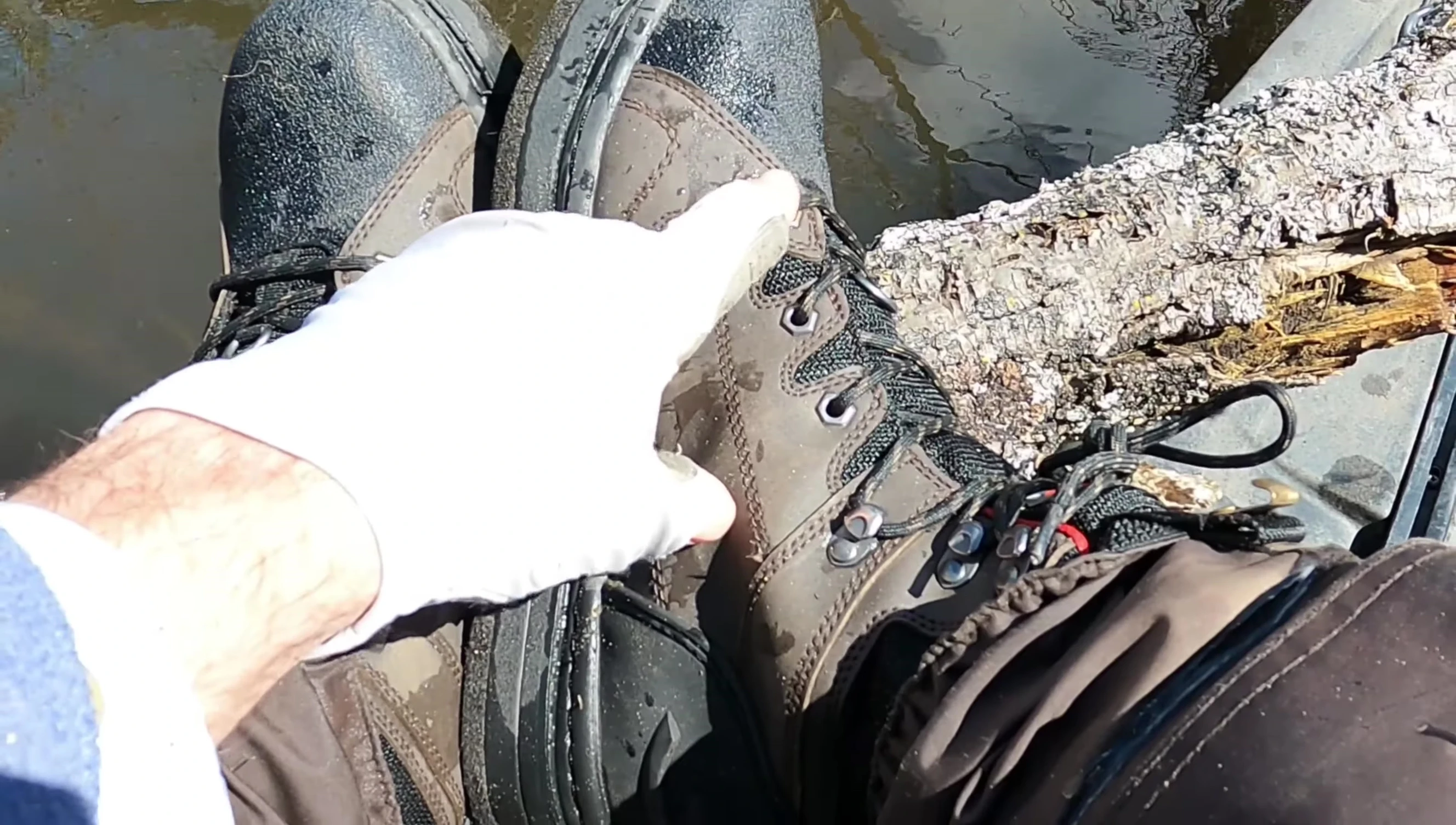 Close-up of the boot laces and eyelets, showcasing their size and ease of use.