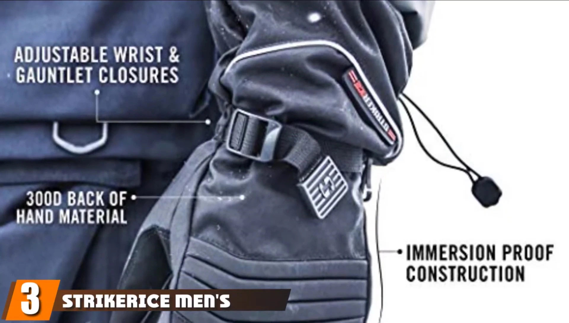 Shot of Striker Icy Men's Combat Leather gloves showcasing their length and leather construction.