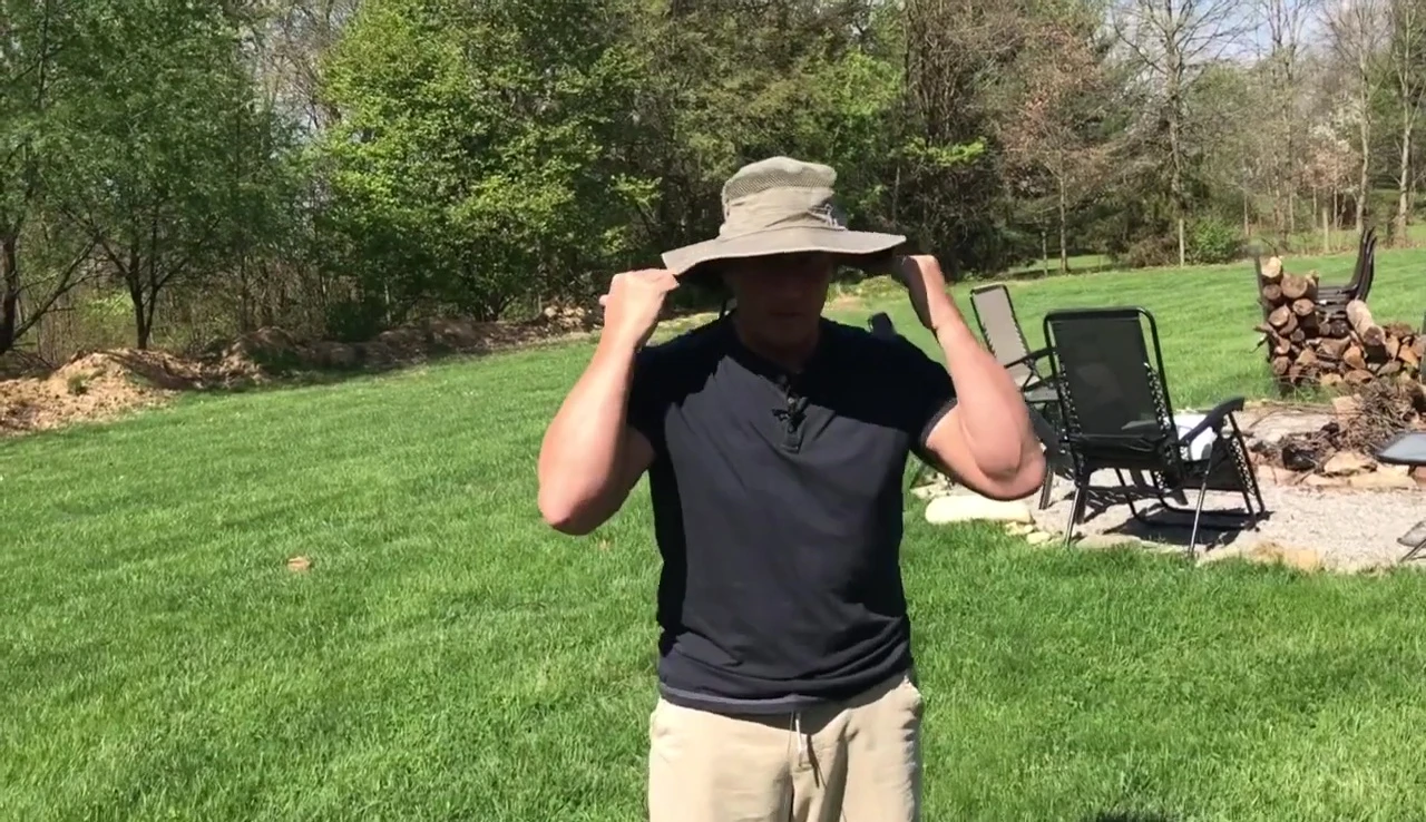 Shot showing the hat's wider brim.