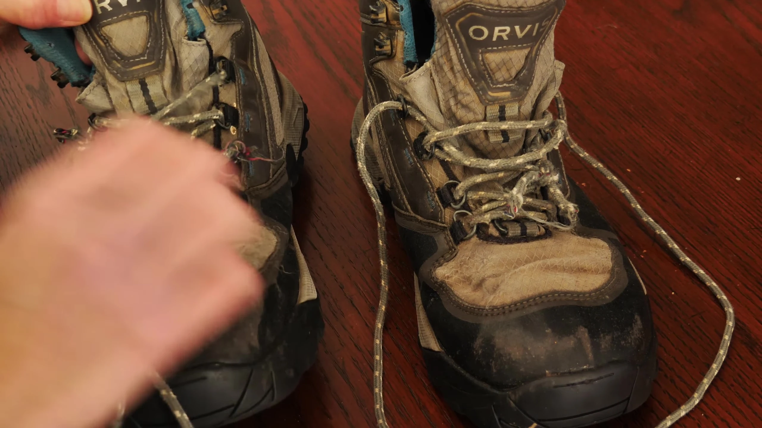 A shot highlighting the boots in wet conditions.