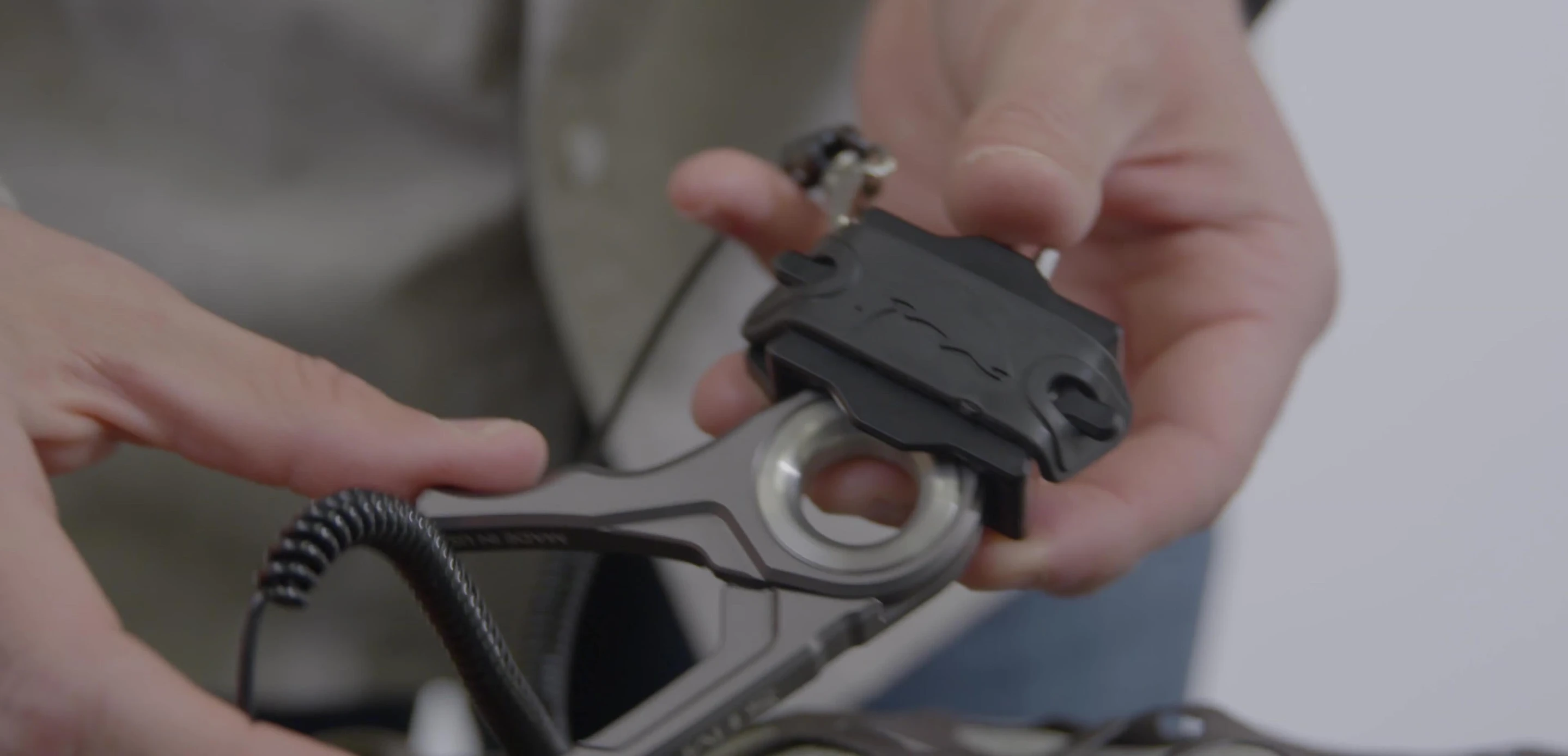 The holster attached to a MOLLE system.