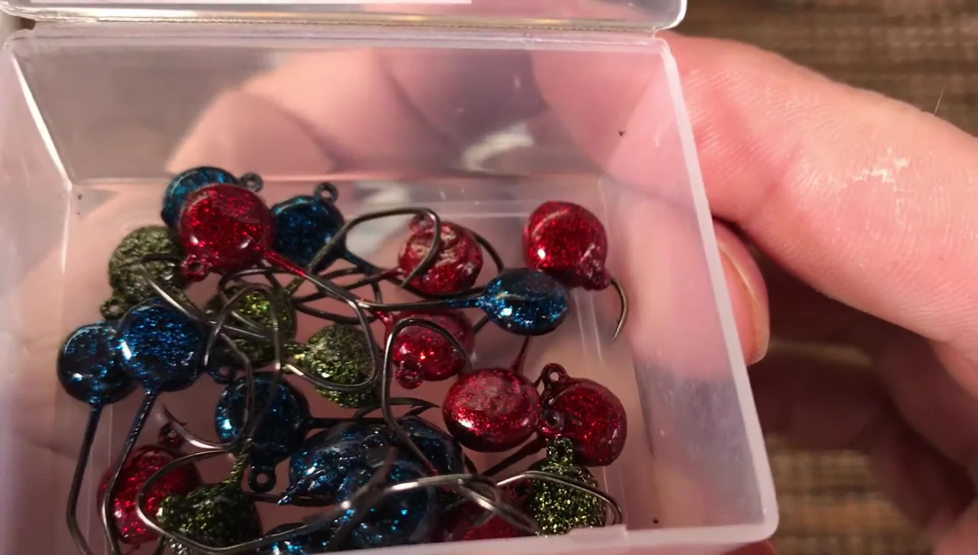 Close-up shot of the handcrafted jig heads.