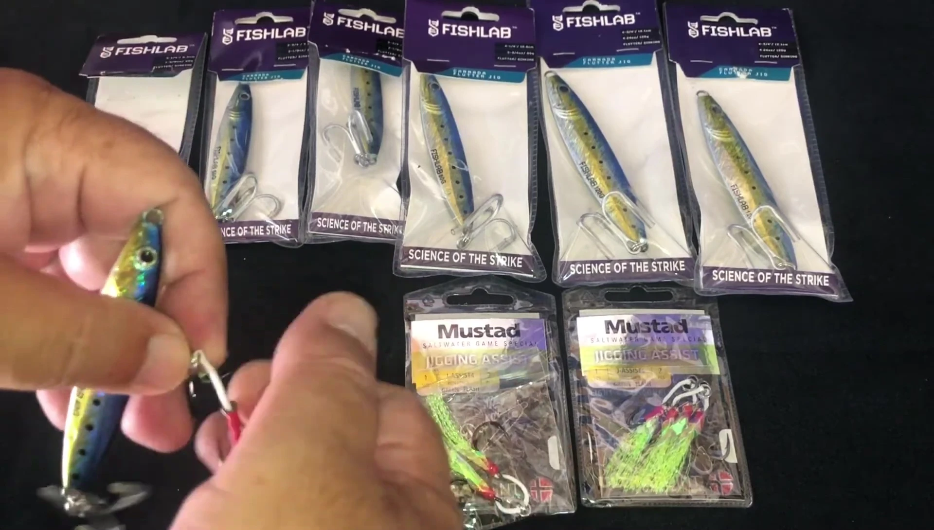 Close-up of a jig with a specific color scheme.
