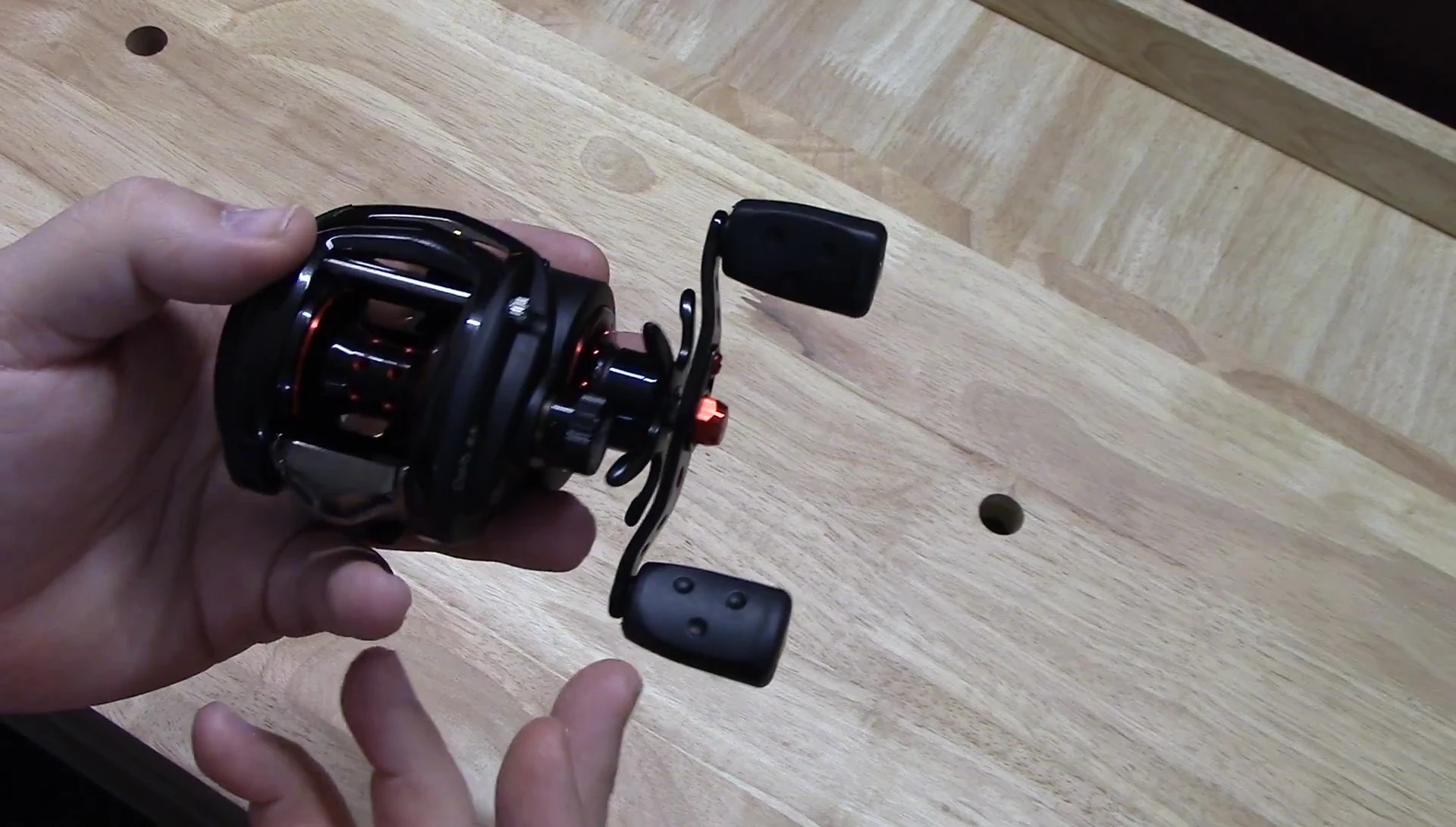 Detailed view of the reel's handle design