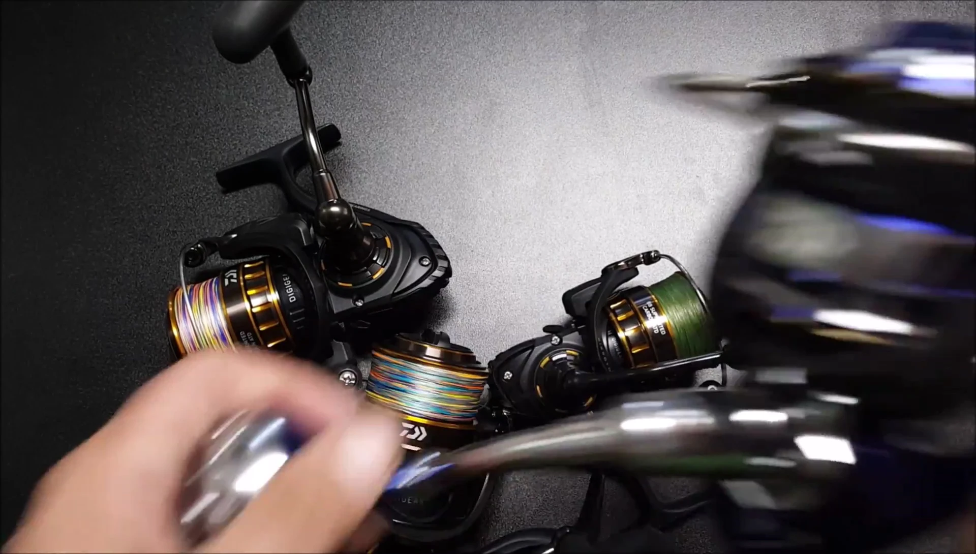 Close-up of the Daiwa BG reel's handle.