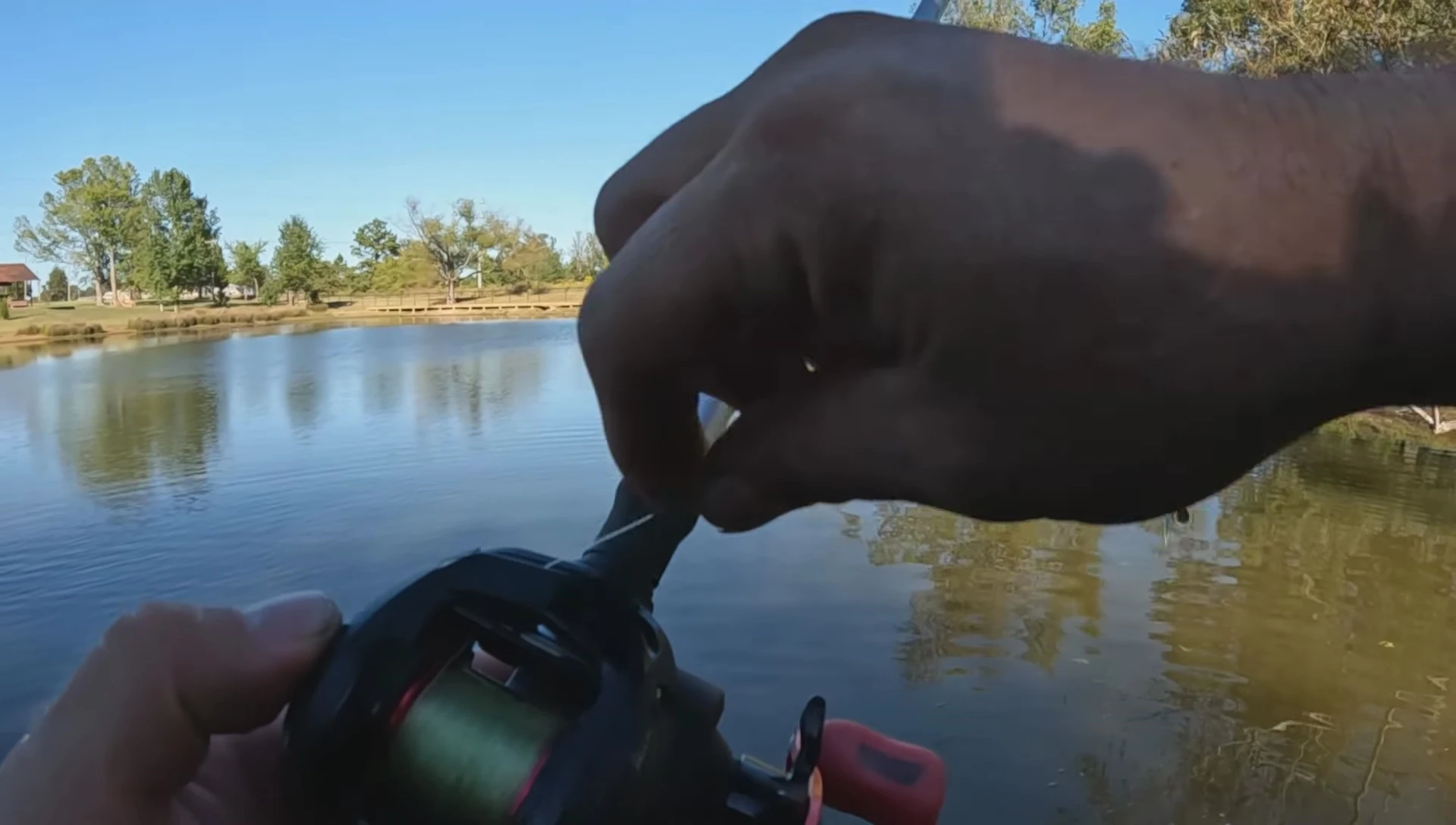 Close-up shot showcasing different lines spooled on the reel.