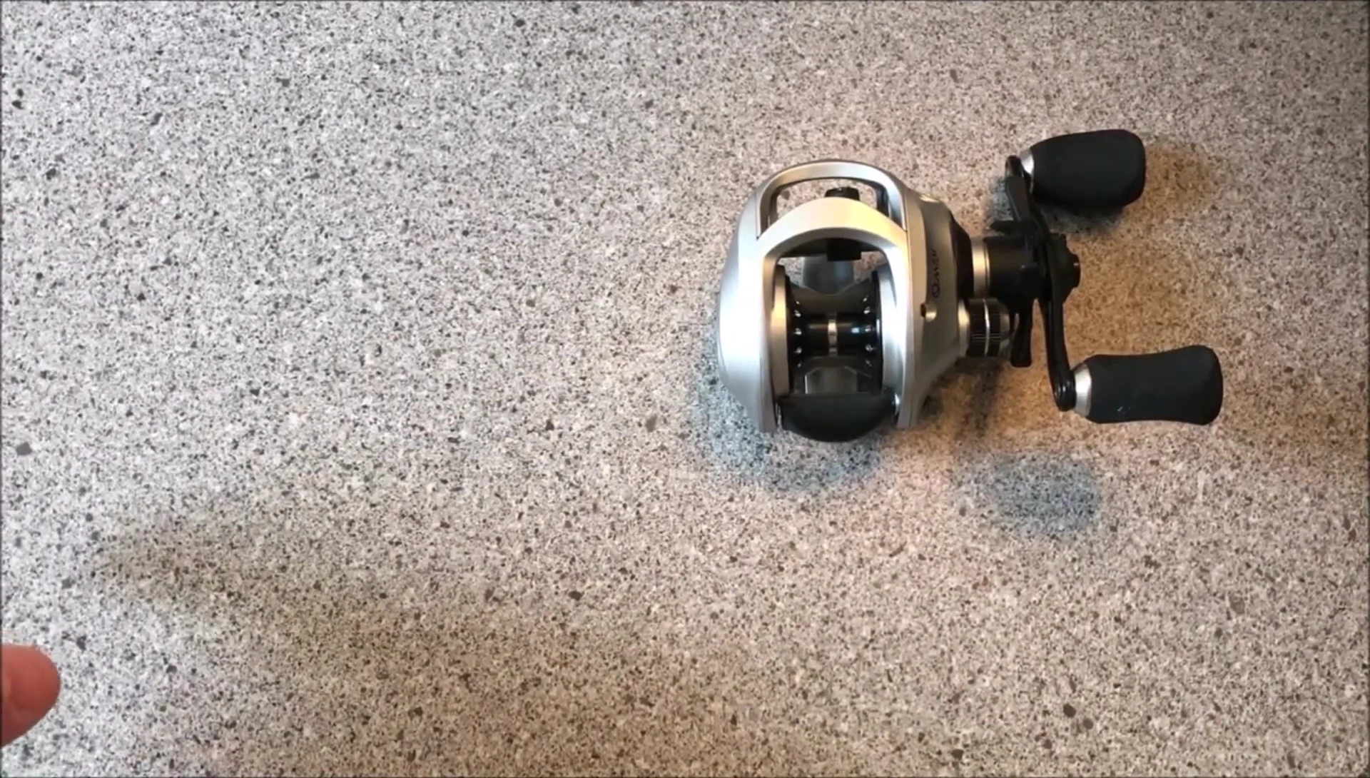 Close up of the reel handle showing its design and materials.