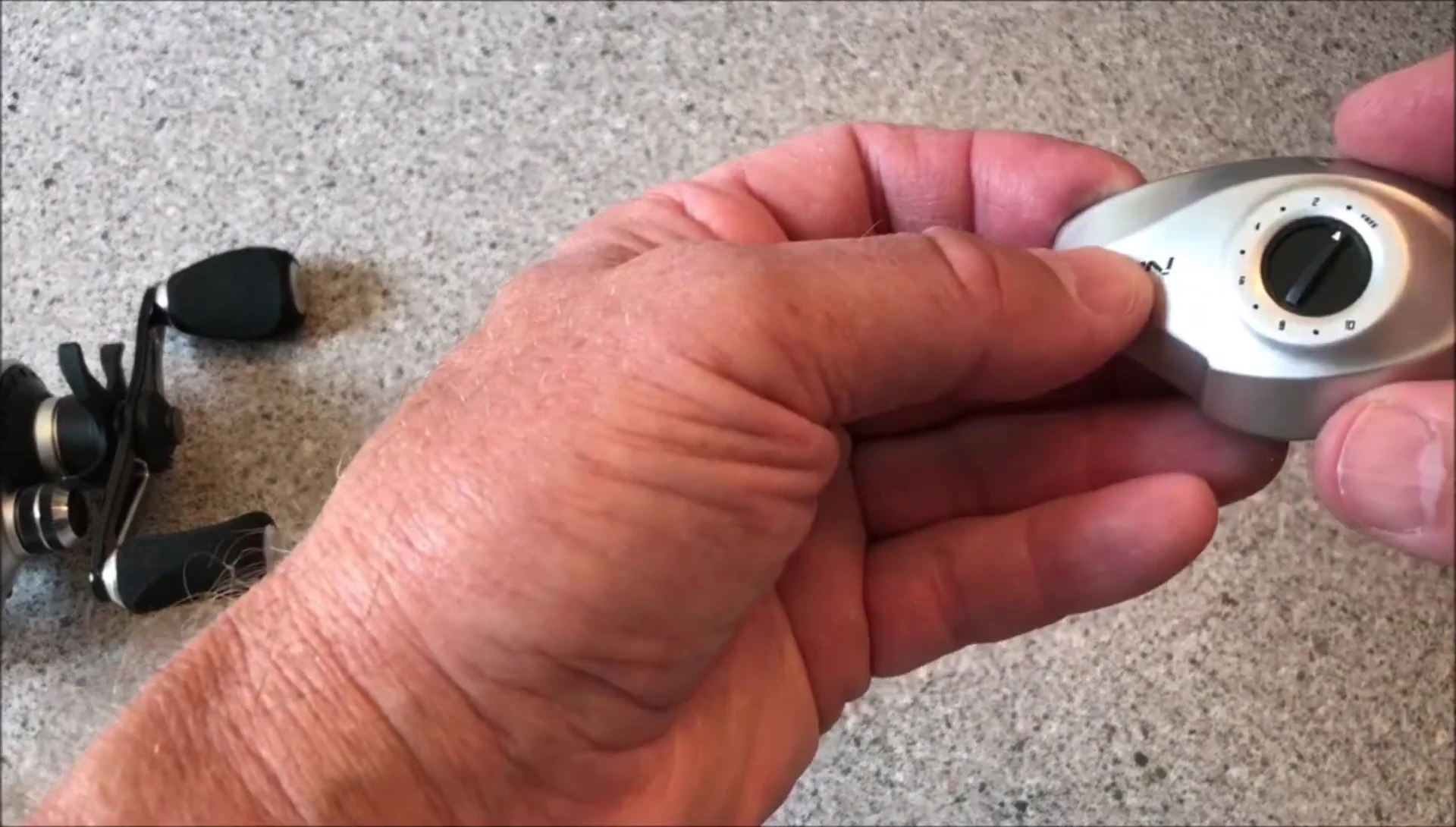 Close-up of the external brake adjustment knob.