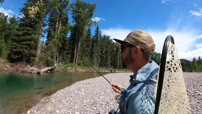 Make a high-hard stop with your rod, allowing the fly to land independently and create round rings on the water.