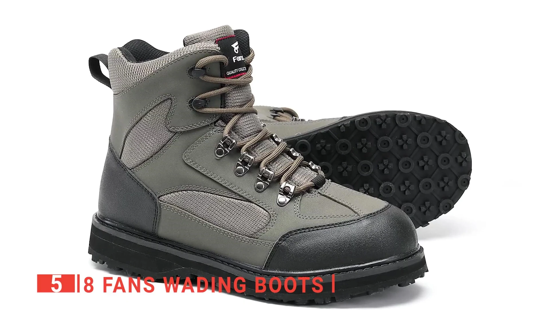 Close-up shot of Eight Fans wading boots.