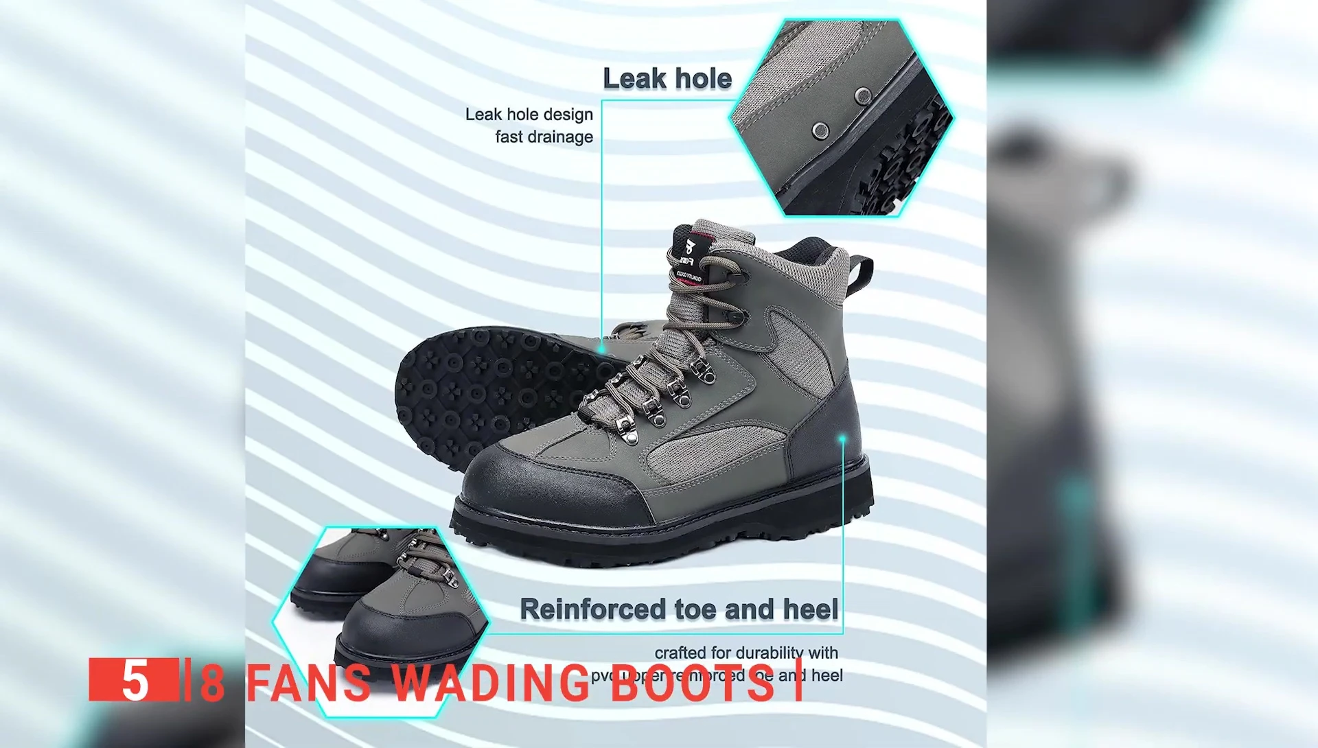 Person wearing Eight Fans wading boots.