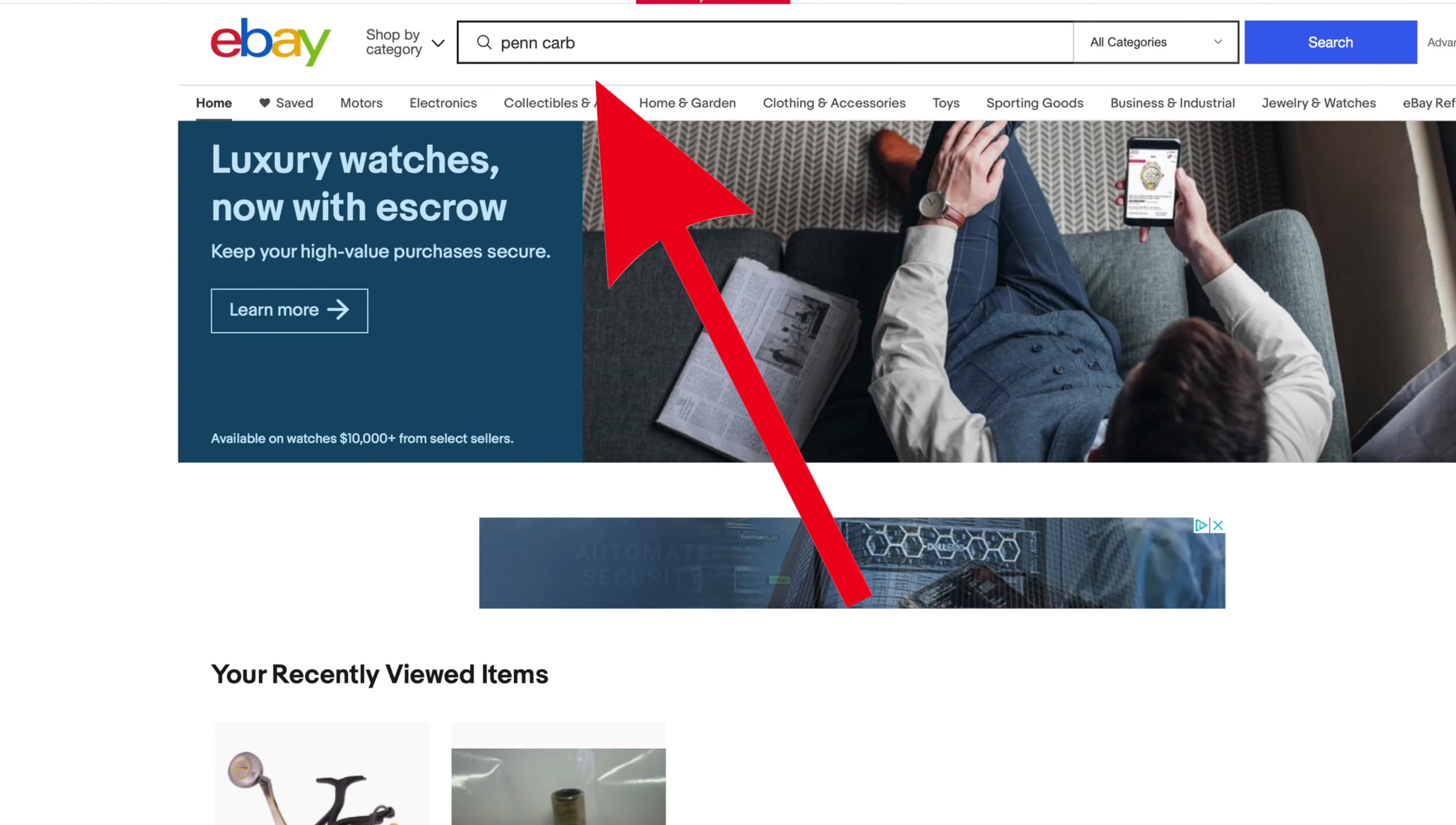 Screenshot showing the search for drag washers on eBay