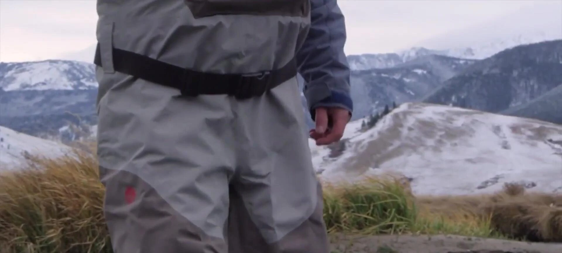 View of the wader's chest and flip-out pockets.