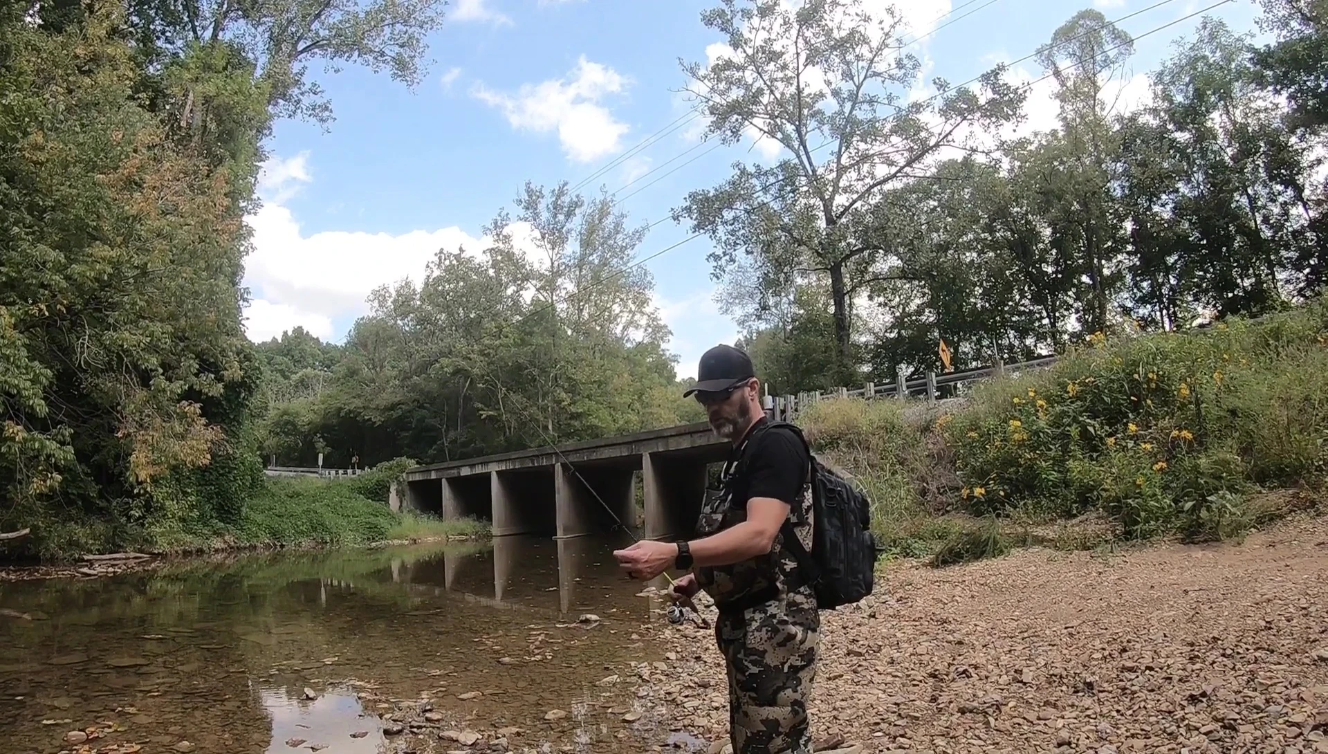 The creek bed, showing lower water levels than in the past.