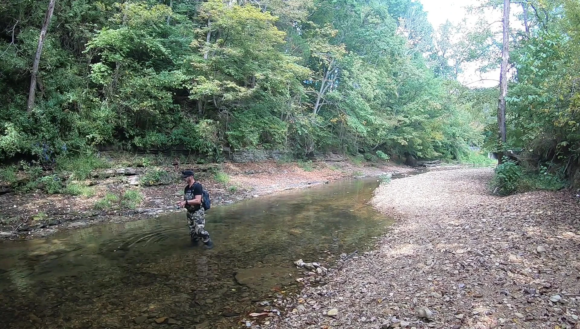 Walking in the waders, demonstrating comfort and maneuverability.