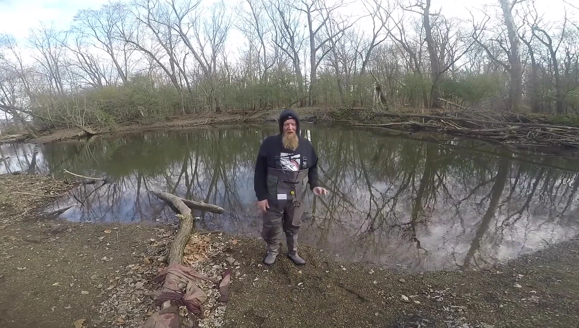 The reviewer demonstrating the fit and movement in the waders.