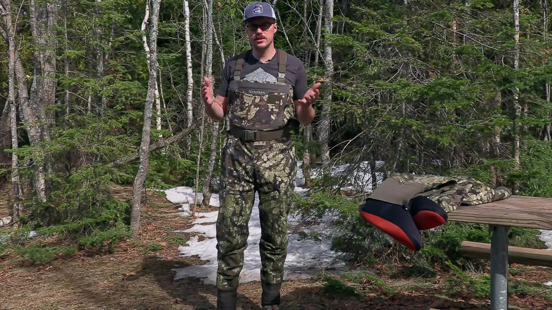 The reviewer showing the size and fit of the new waders.
