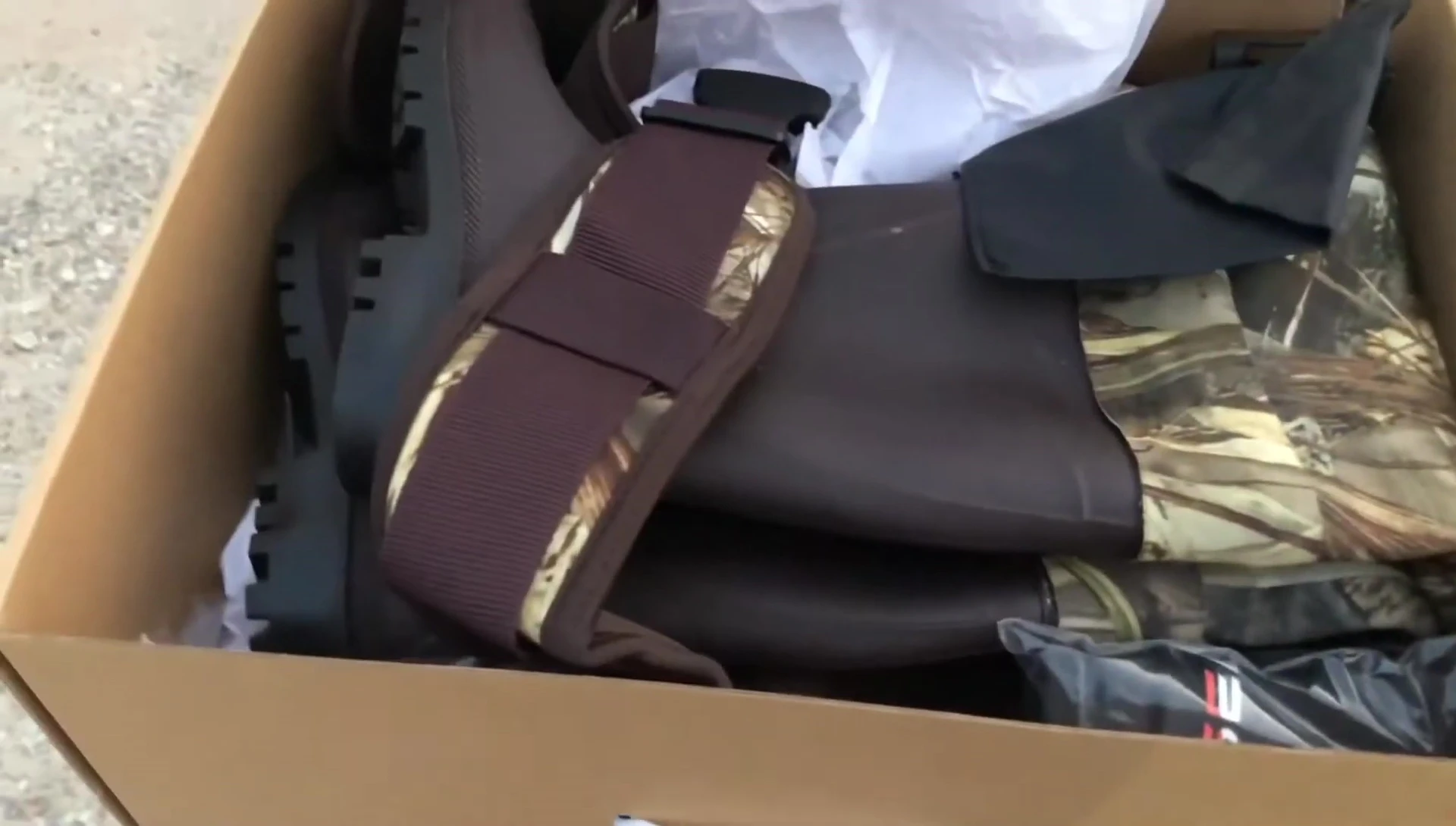 Close-up of the HiSea waders with boots attached, showing the overall packaging.